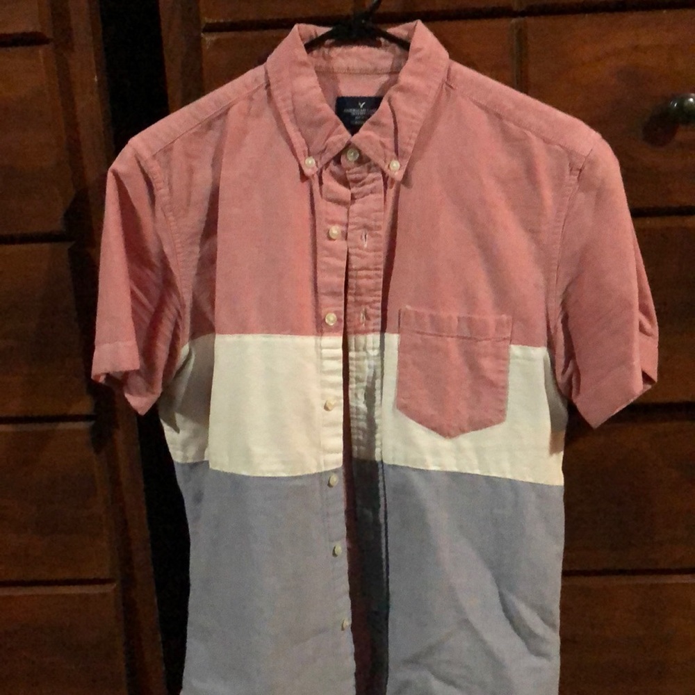 Red, White, and Blue Short-Sleeved Button Up